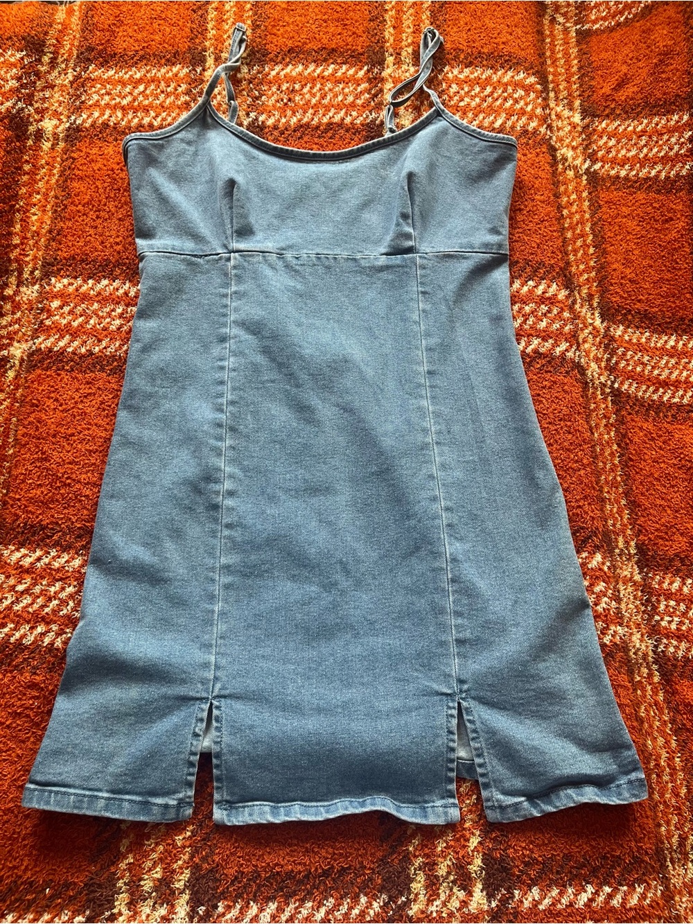 Stretch Denim Mini Spaghetti-Strap Dress